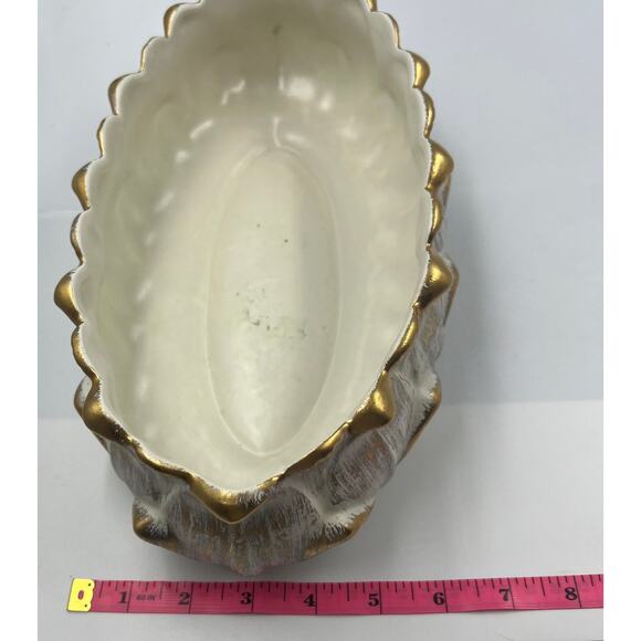 Vintage Haeger Gold Tweed 18K Gold Oval Console Bowl Dish Ceramic Pottery MCM - Picture 3 of 10